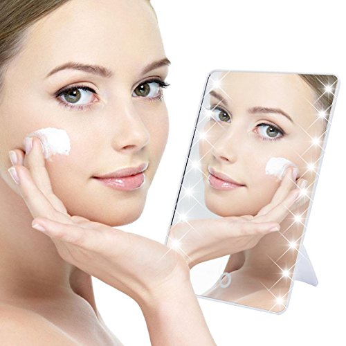 MILKIRAY 16 LED 180° Kosmetikspiegel Beleuchtung durch Dimmbar Touch Schalter Make up Spiegel Tischspiegel Standspiegel (Weiß) - 3