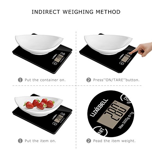 Luxebell Digital Kitchen Food Scale Multifunction Tempered Glass in Black, 11 Lbs/5Kg by Luxebell - 3