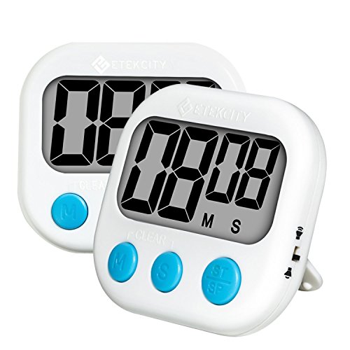 Etekcity 2er Digitaler Küchentimer mit Stoppuhr und Großem LCD-Display, Lautstärkeregelung, Inkl. Batterien, Weiß