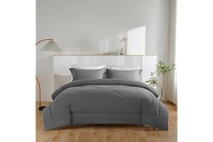 JUNCAI Coverless Duvet King Size, 10.5T Down Alternative Duvet for All Seasons, Ultra Soft Reversible Comforter with 2 Shams, Grey & Light Grey