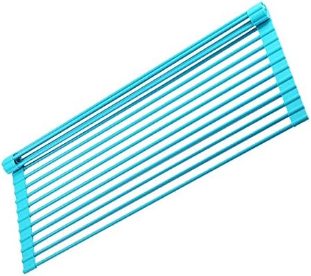 Draining Rack Foldable Dish Drying Rack HongLanAo Silicone Wrapped Metal Skeleton Large Reel-type Fruit and Vegetables Drying Racks Over Sink 21 x 13 inches (Blue)