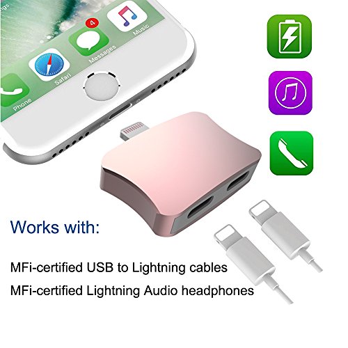 Adaptador Lightning Cargador y Auriculares para iPhone 7 y 7 Plus - Escuchar Audio y Cargar Simult  neamente - Control Remoto y Micr  fono - Compatible con iOS 10 3 o posterior  Rosa 
