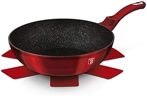 BERLINGER HAUS Wok à induction anti-adhésif avec revêtement en marbre Rouge 28 cm