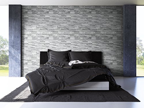 NEWROOM Steintapete Grau Vliestapete Deco Muster Stein schöne moderne und edle Design 3D Optik , inklusive Tapezier Ratgeber - 3