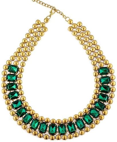 Isis Green Crystal Embellished Vintage Gold Collar Necklace Fashuun Village