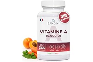 Bandini® Vitamine A 10.000 I.U. (3000 µg) 365 Micro Comprimés (+1 an), Acétate de rétinyle hautement dosé,1 Comprimé/3 Jours, Pour Yeux, Peau, Système immunitaire, Alternative aux gouttes et gélules