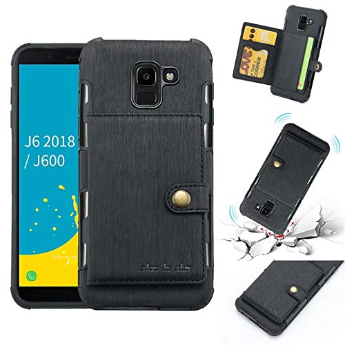 CHENJUAN Brushed PU Leather Flip Folio Wallet Case Business Multi-Card Slots Durable Shockproof Protective Cover Design For Samsung Galaxy J6 2018 (Color : Black)