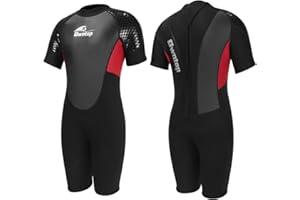 Yikayin Traje de Neopreno Corto para Hombre, 3 mm Traje de Buceo con Cremallera Trasera, Traje de Neopreno Negro de Manga Corta para Buceo, Surf, Esnórquel, Kayak, Sup