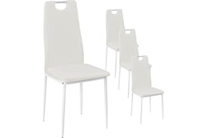 buybyroom Lot de 4 chaises de salle à manger rembourrées de cuisine modernes pieds en métal, rembourrage et dossier, adaptées pour salle à manger, salon, cuisine, chambre à coucher, blanc