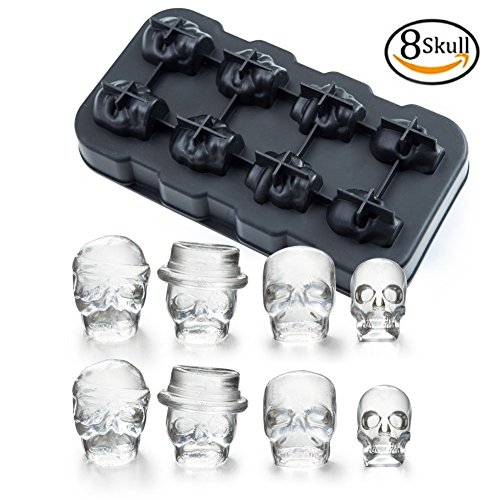 3d Totenkopf Silikonform Mit Deckelkann 8 Cooles Kreative Schdel Eiswrfel Machen Flexible Lebensmittel Grade Silikon Eiswrfelformen Mit 4 Trichter Perfekte Geschenke Fr Bier Whisky Trinken Kinder Freu
