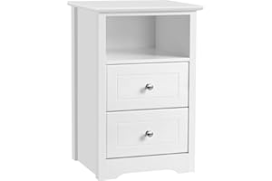 Yaheetech Bedside Table, Wooden Nightstand with 2 Storage Drawers, Open Compartment, Sturdy Modern Cabinet for Bedroom, Living Room, 35x40x60 cm, White