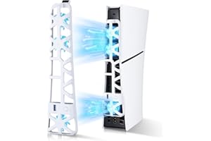 VEOYYA Cooling Fan with LED Light for PS5 Slim, Quiet Cooling System Accessories for Playstation 5 Slim Disc and Digital Editions, Compatible with Horizontal Stand For Game Console