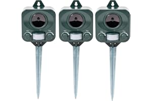 Pestbye® Battery Operated Motion Activated Waterproof Cat Repellent Quick Fix Ultrasonic Cat Scarer with Ground Stake - Set of 3