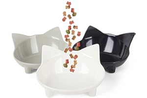 Cotill Cat Bowls, Anti-slip Multi-purpose Cat Food Bowl Pet Water Bowl Cat Feeding Bowl, Set of 3 - Grey/Black/White