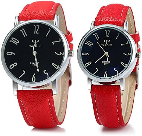 Leopard Shop Yazole Couple Business Quartz Watch with Leather Band Black Red