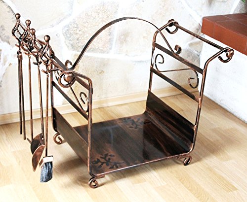 Kaminholzregal mit Kaminbesteck Art.183 Kaminholzständer 77 cm Holzkorb Kaminset - 5