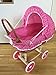 Produktbild Naturholz-shop.de Rattan Korb Nostalgie Kinder Puppenwagen Holzpuppenwagen Spielzeug Holz Weide inkl.Decke Kissen Rosa kl. Punkte
