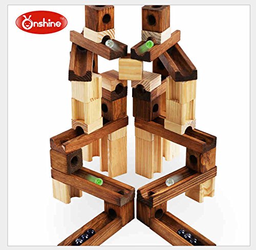 Onshine Très Beau Circuit de Billes en Bois Bicolore D'ONSHINE, 60 Pièces.