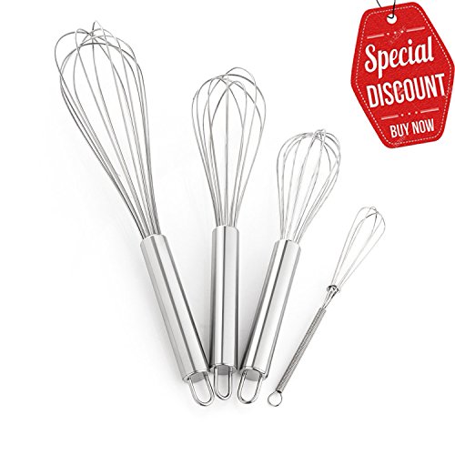 SveBake 4 Schneebesen Set - Edelstahl Küchen Schneebesen Ballonschneebesen Küchenutensilien zum Mischen von Rühren, 18,5cm + 21cm + 27cm + 30cm