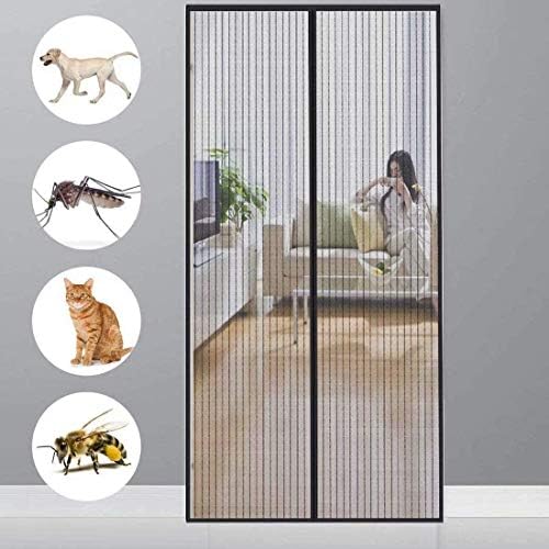 CHENG - Zanzariera Magnetica per Porta, con Chiusura in Velcro, Chiusura Automatica, Montaggio Adesivo Senza Fori, Ideale per Porte da Balcone e Soggiorno, Nero, 95x200cm