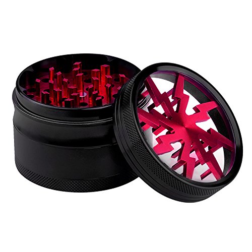 Lightning Grinder, Fancyli 4 Pieces 2.48" Tobacco Grinder Spice Grinder Herb Grinder with a Cleaning Brush (Red)
