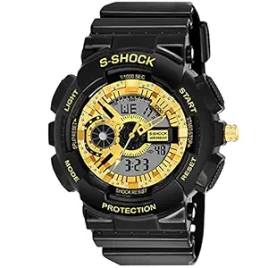 AIGLET S Shock Dual Time Analogue-Digital Sports Watch for Men & Boys | Green Light | Unisex Watch for Boys & Girls (Black)