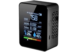 Carbon Dioxide Detector, Bekasa 5-in-1 Air Quality Monitor Detector Indoor CO2 Monitor,CO2 Detector,Digital TVOC HCHO Monitor Temperature Humidity Tester Backlight Display for Home Office Gym (Black)