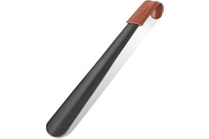 NINEMAX Metalowy Łyżki Do Butów Długa Rączka 42cm,Extra Długie Łyżki Do Butów Leniwy Pomocnik Do Butów Dla Mężczyzn Kobiet Osób Starszych - Łyżki Do Butów Ze Skórzaną Rączką