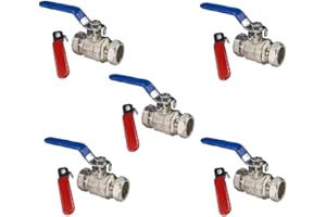 22.5 TEAM CONTROLS TC Pack of 5 x 15mm Lever Ball Valve Full Bore Compression Isolation Valve Red/Blue Dual Handle Shut Off Isolating Valve Full Flow - WRAS Approved