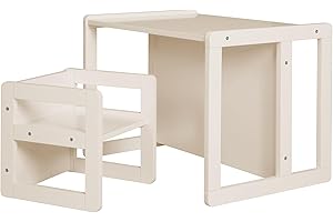 roba Ensemble Table et Chaise Réversibles pour Enfants - 3 Hauteurs d'Assise - Table Convertible en Banc – 9 Mois à 10 Ans - Bois Laqué Beige