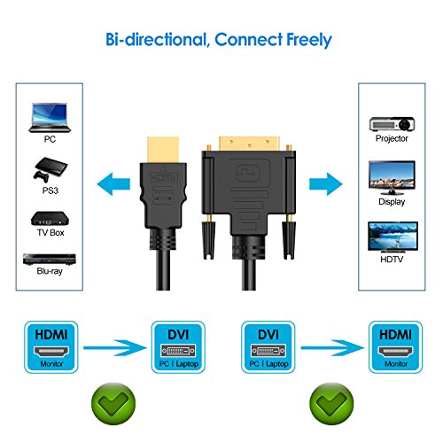 HDMI auf DVI Kabel, Rankie 3m CL3 Bewertet High Speed Bidirektionale HDMI-DVI Kabel HDTV Cable (Schwarz) – R1107B - 4
