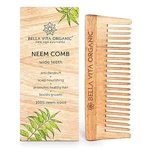 Bella Vita Organic Neem wooden comb wide teeth for detangled hair, healthy & dandruff free scalp
