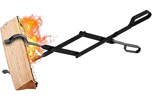 Amagabeli Pince à bois cheminée 66cm avec poignées À toute épreuve Pinces à feu pour Intérieur Poêle à bois Fer forgé Pinces À Bois De plein air Pince à bûches de bois pour Feu de camp Foyer Outils