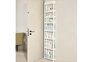 Yagosodee Behind Door Storage Organizer Rack, 8- Tier Slim Storage Shelf Free Standing Plastic Space Savers Room Storage Cabinet, Back Of Door For Kitchen Pantry Bathroom, White