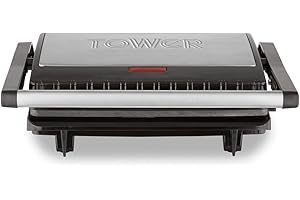 Tower T27038 Health Grill and Panini Grill with Non-Stick Cerastone Coating, 750W, Black & Stainless Steel
