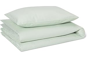 Amazon Basics 100% Organic Cotton Kids Bedding Set, Reversible Toddler Cot Bed Duvet Cover 100 x 135 cm & Pillowcase 40 x 60 cm, Sage Green