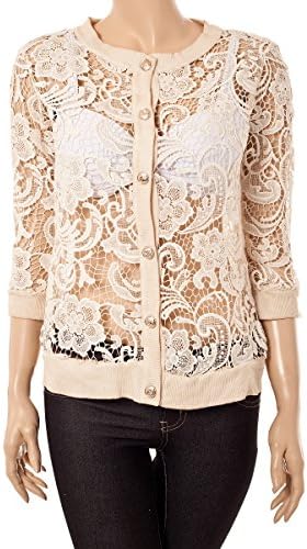 Lace Jacket with Paisley Pattern &amp; Gold Buttons (One Size / 8 - 12, Beige)