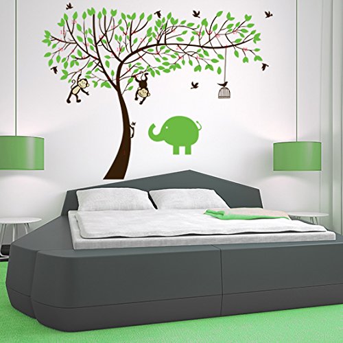 Rainbow Fox Affe und Elefant Spielen auf Riesenbaum-Wandtattoo Wandaufkleber für Kinderzimmer Dekoration - 5