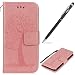 Produktbild WIWJ Huawei P Smart Hülle,Huawei Enjoy 7S Leather Handyhülle, Wallet Case[Imprinted Baum und Eule Handyhülle] Flip Schutzhülle Lederhülle Folio Hüllen Schale Schutzhüllen-Rosa