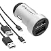 Produktbild iXboost iX-5S Set Speed Charge 4.8A Dual USB Auto-Ladegerät Voll-Metall Kfz Adapter Silber Intelligent IC 2 Port Ladeadapter + 2X Micro USB Ladekabel Schwarz für z.B. HTC/Huawei/LG/Samsung
