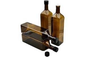 Devitre 4 Ölflaschen 1000 ml aus Glas, mit integriertem Ausgießer aus Kunststoff und Etiketten