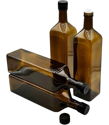 Lot De 6 Bouteilles En Verre Ambré 250 Ml Avec Bouchon Doré + Entonnoir – Idéales Pour Huile, Vinaigre & Sirop Maison