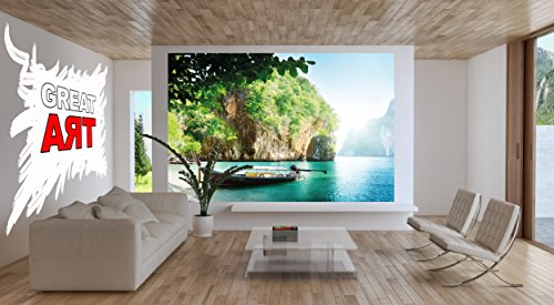 Fototapete Fischer-Boot in tropischer Bucht Wandbild Dekoration Urlaub Reisen Strand Paradies Bay Natur Insel Meer Travel Beach | Foto-Tapete Wandtapete Fotoposter Wanddeko by GREAT ART (336 x 238 cm) - 2