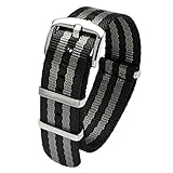 PBCODE Sicherheitsgurt Uhrenarmbänder Sicherheitsgurt Nylon NATO Strap Heavy Duty Polierte Schnalle 22mm James Bond Nato Schwarz Grau