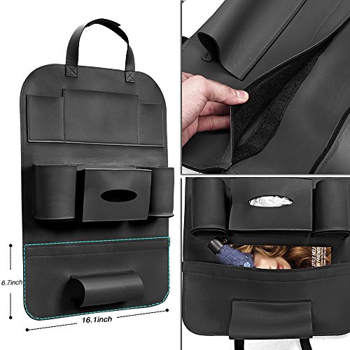 Auto Rücksitz Organizer, Pushingbest Auto Rückenlehnenschutz Autositz Organizer Autositztasche Reisewagensitzbeutel, Kinder Rücksitzschoner Kick-Matten-Schutz passend für die meisten den Autositz - 3