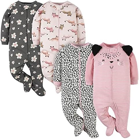 Gerber Baby Girls Confezione da 4 'N Play Footie e Tutine per bambini, Rosa leopardato, 0-3 mesi