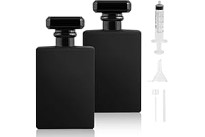 Omsscun 2Pcs Black Glass Perfume Atomiser 30ml, Perfume Glass Bottle, Small Square Empty Perfume Refill Bottles with Gold and Silver Nozzles for Wome (30ml)