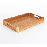 Deconox B&uuml;y&uuml;k Boy Akasya Ahşap Sunum Tepsisi (40x28 cm) - Doğal Ahşap &Ccedil;ay, Kahve ve Kahvaltı Tepsisi, Kulplu Tasarım