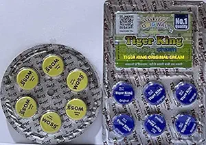 TIGER KING Ayurvedic Cream Pack of 1 (Blue, 6 x 1.5 g) + FREE 1 Pack WOSS CREAM (Yellow, 6 x 1.5 g)
