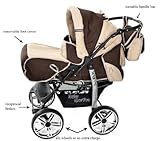 Baby Sportive Kamil, Kombikinderwagen set – incl. Kinderwagen mit Zubehör, Babyschale und Sportwagen Aufsatz. System mit RÄDER NICHT SCHWENKBAR. Reisesystem Farbe: Brown & Beige - 3
